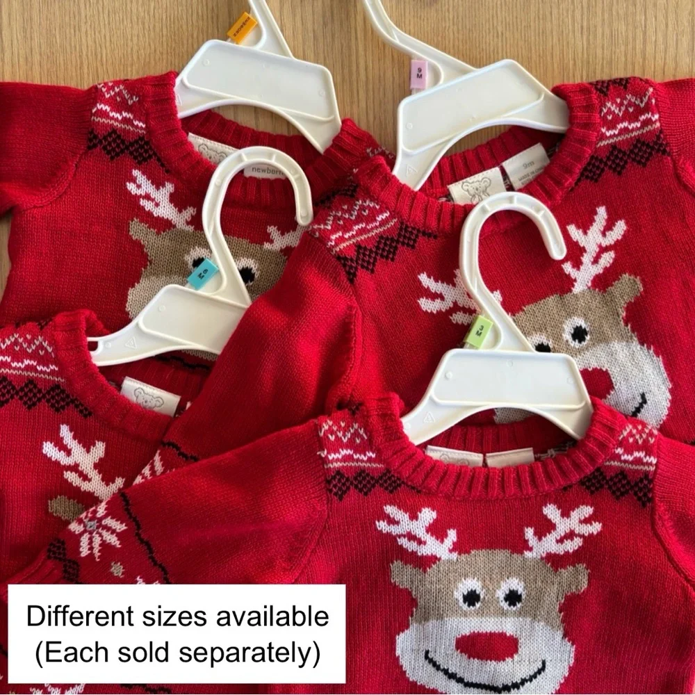Koala Baby Red Christmas Holiday Reindeer Fair Isle Knit Sweater Size 6 Months